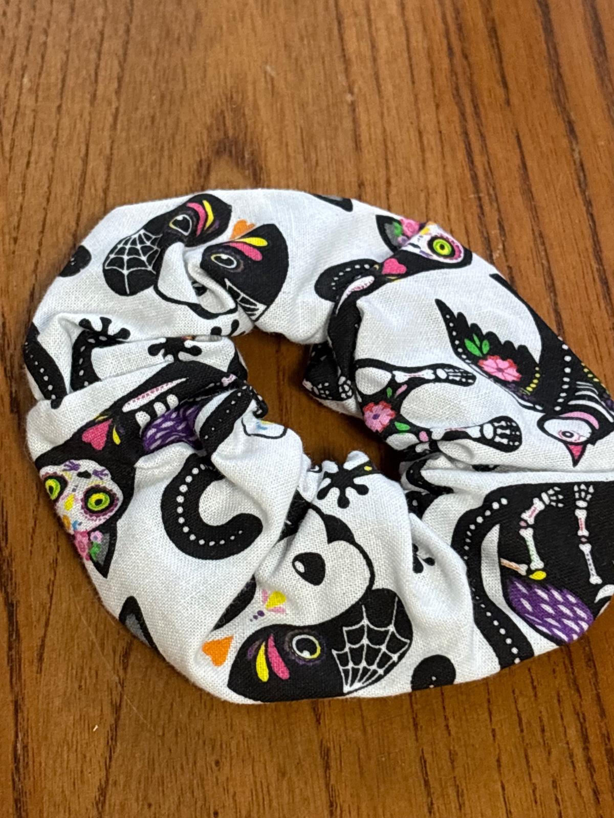 Handcrafted Sugar Skull Animal-Themed Scrunchie for Halloween