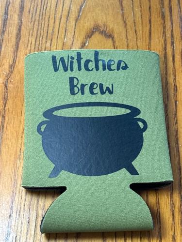 Witch brew koozie forest green
