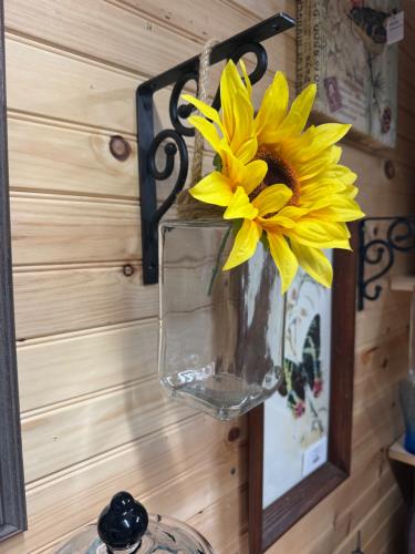 Hanging Jar with Sunflower-perfect for candle or greenery