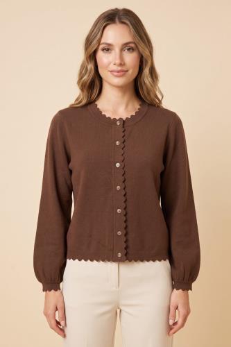 Top - Scallop Edge Balloon Sleeve Sweater Cardigan HY3434