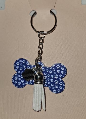Keychain - Blue Dog Bone with Paws