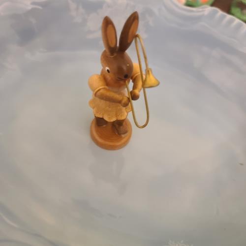 Erzgebirge Wooden Bunny Trombonist Figurine