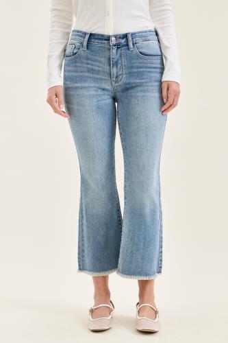 Jeans-Mid Rise Frayed Hem Kick Flare Denim Jeans 82721 