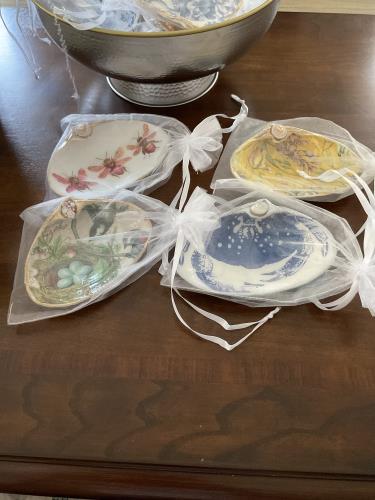 Decoupaged Clam Trinket Dish LG Embellished