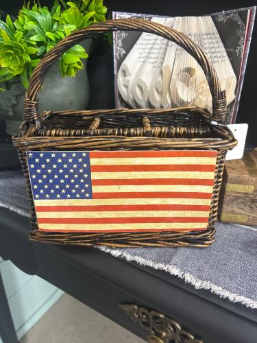 Vintage Utensil Basket w/Flag